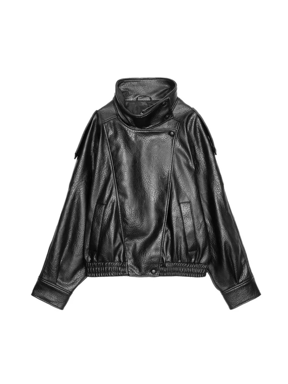Zara Black High-Neck Faux Leather Jacket